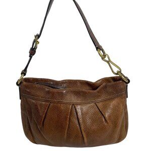 Coach 12917 Hamptons Brown Pleated Leather Hobo Shoulder Bag Zip Top Handbag